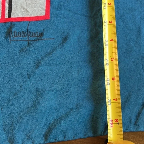 Franco Ferrari Grid Plaid Window Pane Scarf Silk Vintage Turquoise Blue Square - Picture 10 of 11